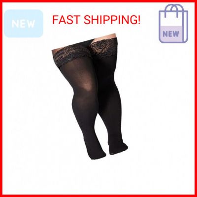 Moon Wood Plus Size Thigh High Stockings Womens 55D Semi Sheer Silicone Lace Top